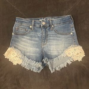 Cute Denim Lacy Shorts - Super Stretch High Rise
